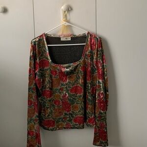 Natural Life Bobeau Multicolor Floral Square Neck Blouse XL